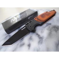 Couteau A/O MTech Tanto Lame Acier 3Cr13 Manche Inox Noir et Bois Marron Linerlock A/O MTA2009BN