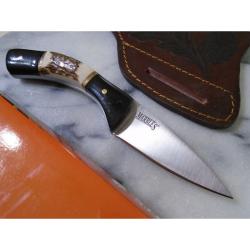 Couteau Fixe Marbles Stag Lame Acier Inox Manche Bois de Cerf et Corne &Eacute;tui Cuir MR644
