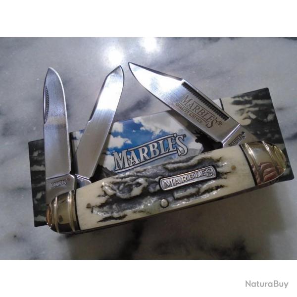 Couteau Pliant Marbles Cattleman Lame Acier Inox Manche Os Fa�on Bois de Cerf Noir Slip Joint MR473