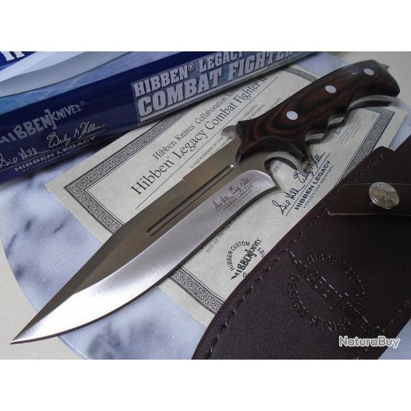 Couteau Hibben Legacy Combat Fighter II Lame Acier 7Cr17MoV Manche Pakkawood Marron �tui Cuir GH5072