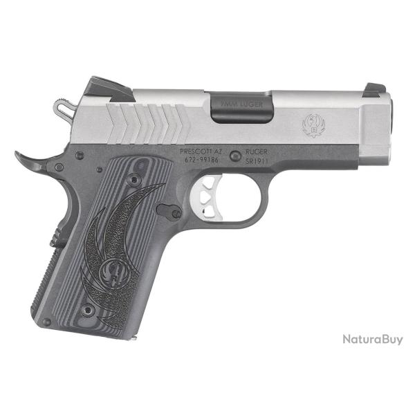 Pistolet Ruger SR1911 .9MM LUGER LWGT OFFICER 3.6" 7+1 coups STAINLESS STEEL (2C)