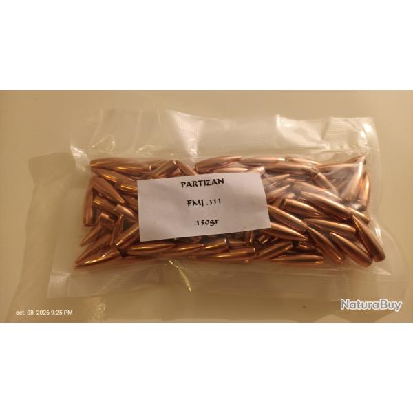 Projectiles cal. .311 150 grains FMJ de marque partizan