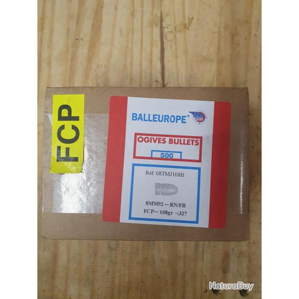 pack BALLEUROPE de 500 balles en plomb cuivr� de cal. 8mm mod 92 ( .327 / 8,31 )  FCP RNFP de 108 gr