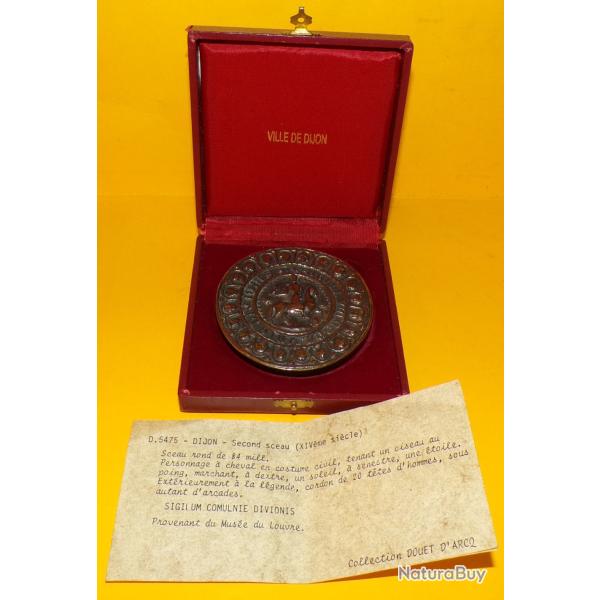 SCEAU DE LA VILLE DE DIJON OFFERT A UN OFFICIER DE L'ARMEE FRANCAISE , BRONZE MASSIF ,  MODELE SECON