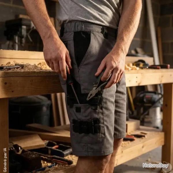 Bermuda de travail LMA gris et noir � 4 poches en polycoton 50