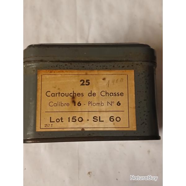 Belle bo�te metalique et cartouches anciennes de 25 cartouches cal16 douilles cartons