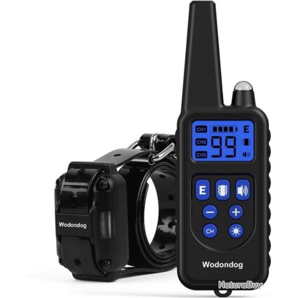 Collier de Dressage Chiens Port�e 1000m Vibration Son Choc Statique LED Etanche IPX6 T�l�commande