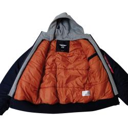 Blouson aviateur en nylon twill doublure matelass&eacute;e capuche - Bleu marine / M