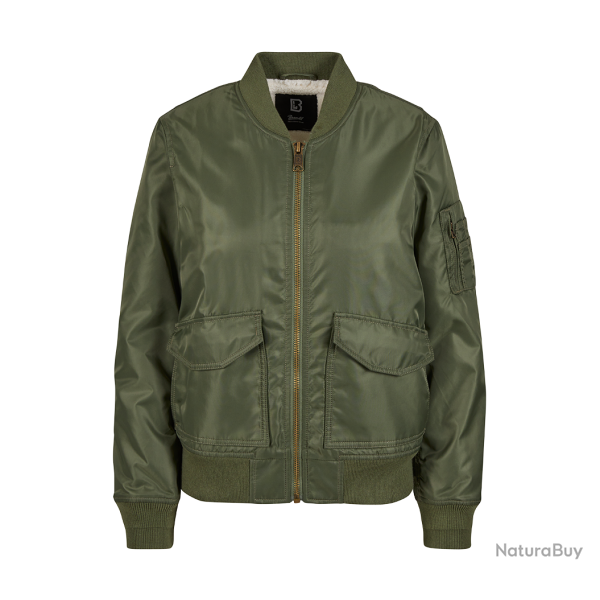 Blouson Brandit Sherpa coupe femme en nylon doublure peluche - Vert olive / 3XL