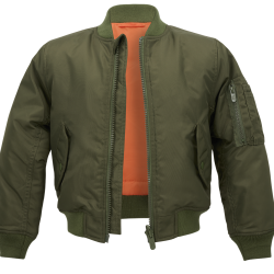 Blouson enfant Brandit MA1 r&eacute;versible nylon d&eacute;perlant poche - Vert olive / 170/176 cm