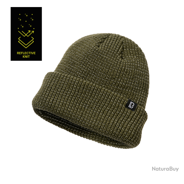 Bonnet Brandit Reflection en maille � fil r�fl�chissant - Vert olive