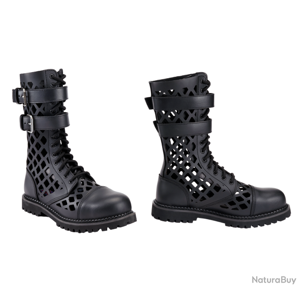 Bottes Brandit Grid Phantom cuir 14 oeillets tige ajour�e - Noir / 42 EU / 8 US
