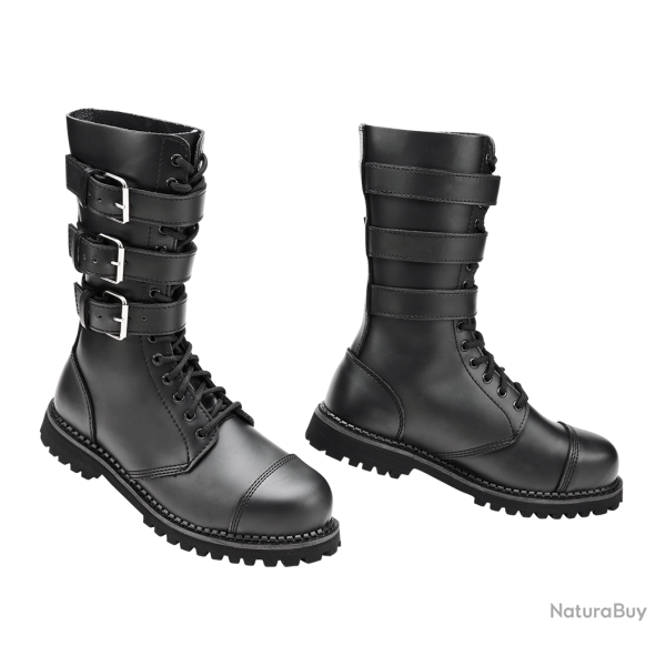 Bottes Brandit Phantom Buckle cuir trois boucles tige montante - Noir / 47 EU / 13 US