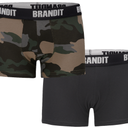 Cale&ccedil;on Brandit Boxer Logo en coton extensible &agrave; large, lot de 2 - Dark Camo / Noir / S