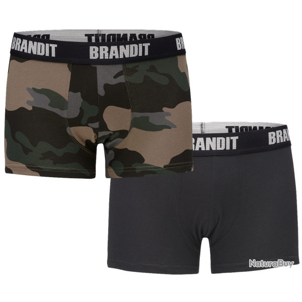 Cale�on Brandit Boxer Logo en coton extensible � large, lot de 2 - Dark Camo / Noir / S