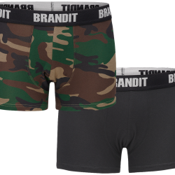 Cale&ccedil;on Brandit Boxer Logo en coton extensible &agrave; large, lot de 2 - Woodland / Noir / S