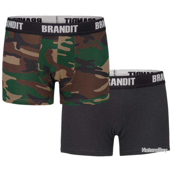 Cale�on Brandit Boxer Logo en coton extensible � large, lot de 2 - Woodland / Noir / S