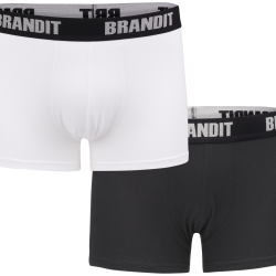 Cale&ccedil;on Brandit Boxer Logo en coton extensible &agrave; large, lot de 2 - Blanc / Noir / S