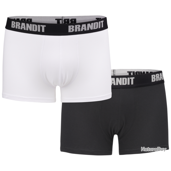 Cale�on Brandit Boxer Logo en coton extensible � large, lot de 2 - Blanc / Noir / 3XL