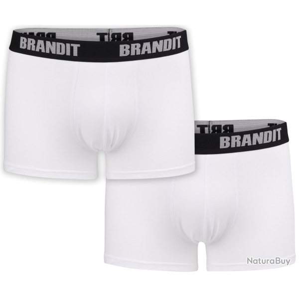 Cale�on Brandit Boxer Logo en coton extensible � large, lot de 2 - Blanc / 2XL