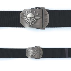 Ceinture OPEX &agrave; boucle acier grav&eacute;e Parachutistes sangle 100 % - Noir
