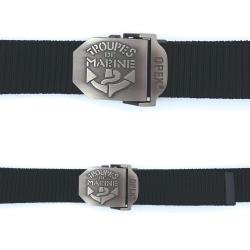 Ceinture OPEX &agrave; boucle acier grav&eacute;e Troupes de Marine - Noir