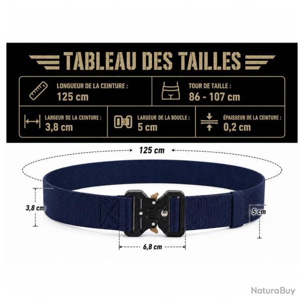 Ceinturon tactique Yucon nylon 3,8 cm - Bleu marine