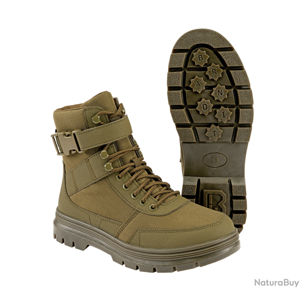Chaussures tactiques Brandit Buckle 8 oeillets microfibre - Vert olive / 42 EU