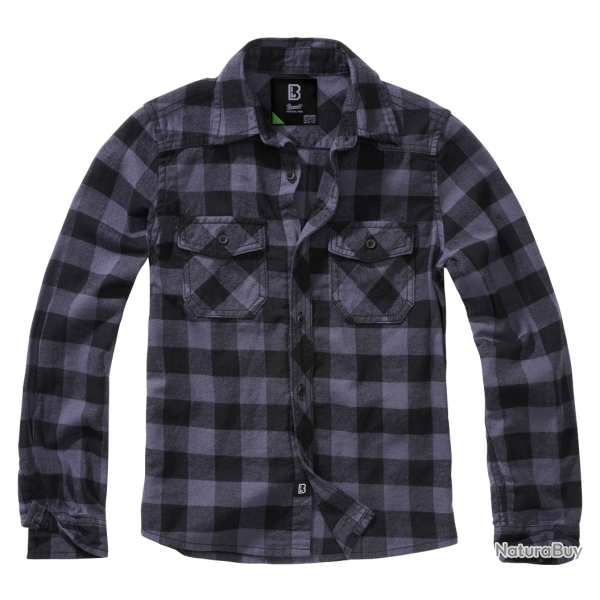 Chemise enfant Brandit � carreaux en flanelle de coton - Noir / Gris / 170/176 cm