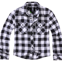 Chemise enfant Brandit &agrave; carreaux en flanelle de coton - Blanc / Noir / 170/176 cm