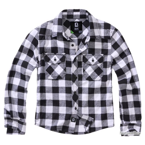 Chemise enfant Brandit � carreaux en flanelle de coton - Blanc / Noir / 170/176 cm