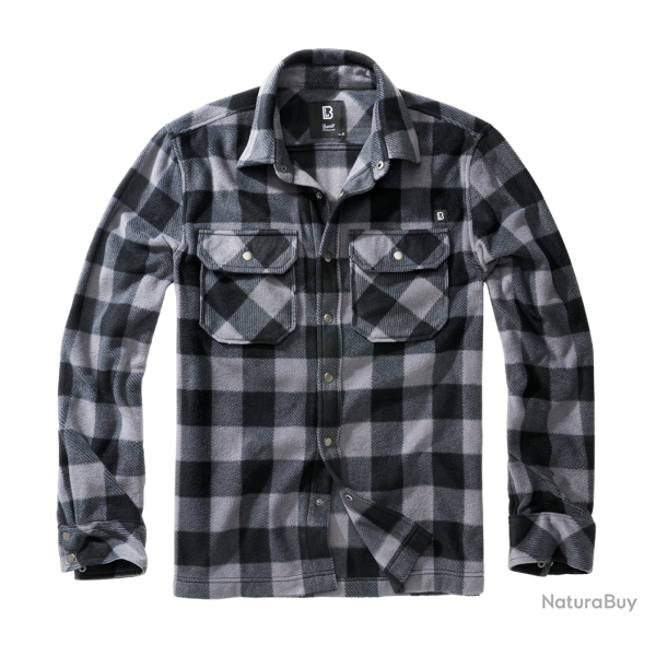 Chemise polaire Brandit Jeff manches longues deux poches - Noir / Gris / M