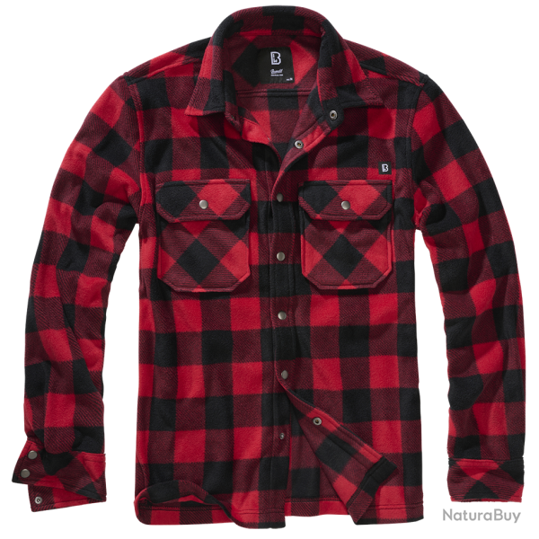 Chemise polaire Brandit Jeff manches longues deux poches - Rouge / Noir / L