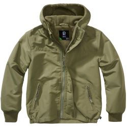 Coupe-vent enfant Brandit Frontzip doublure polaire capuche - Vert olive / 170/176 cm