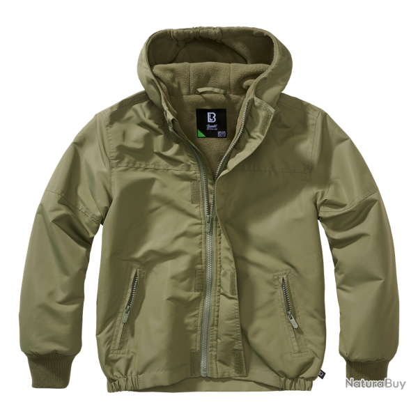 Coupe-vent enfant Brandit Frontzip doublure polaire capuche - Vert olive / 170/176 cm