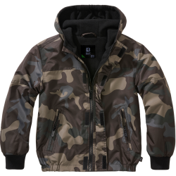Coupe-vent enfant Brandit Frontzip doublure polaire capuche - Dark Camo / 170/176 cm