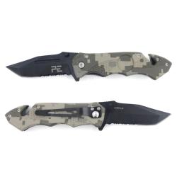 Couteau pliant Survival lame acier 440 de 8,5 cm, cran - Camouflage