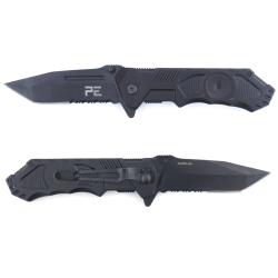 Couteau pliant Survival lame acier 440 de 8,5 cm, cran - Noir