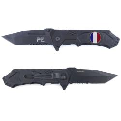 Couteau pliant Survival lame acier inoxydable 440 de 8,5 cm - Noir