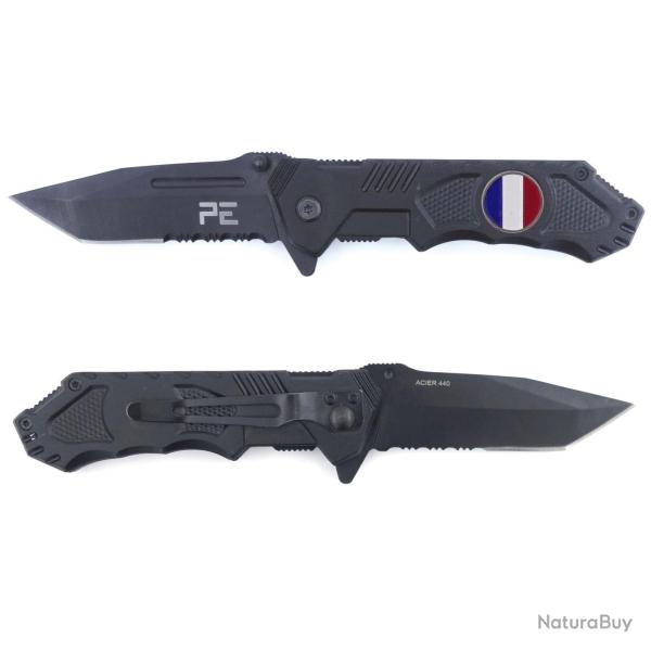 Couteau pliant Survival lame acier inoxydable 440 de 8,5 cm - Noir