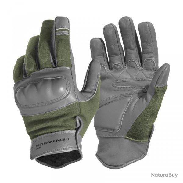 Gants Pentagon Storm en Nomex DuPont cuir de vachette paume - Vert olive / L