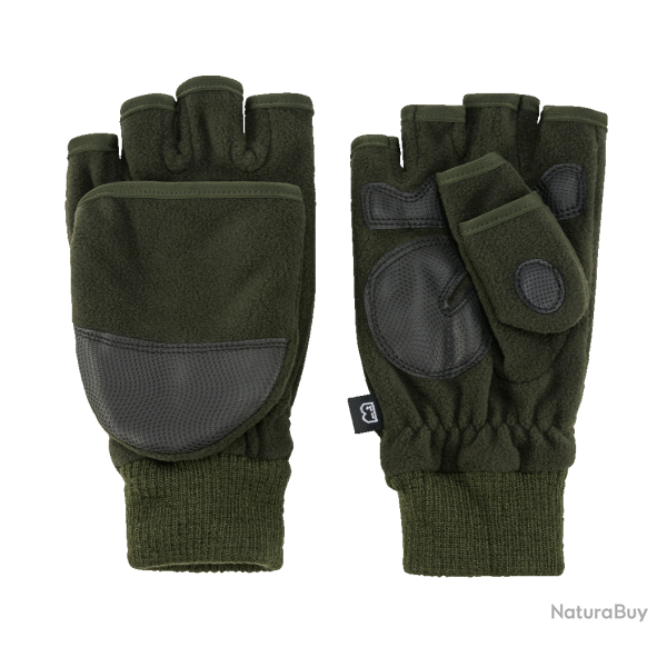 Gants polaires Brandit Trigger 2 en 1 moufle et mitaine paume - Vert olive / L