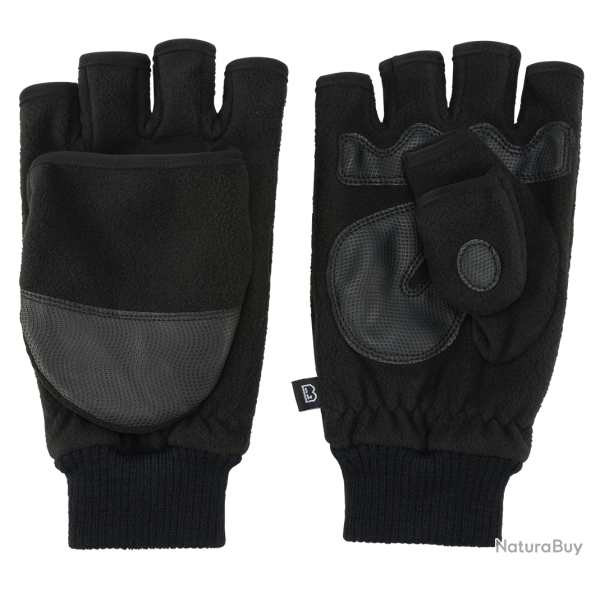 Gants polaires Brandit Trigger 2 en 1 moufle et mitaine paume - Noir / L