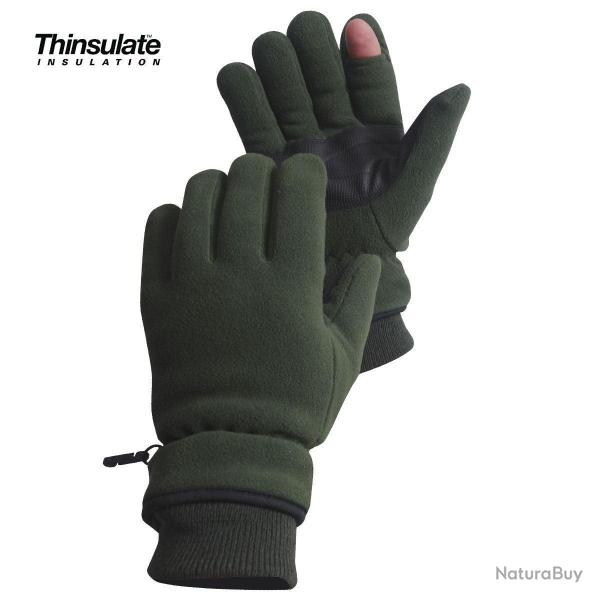 Gants polaires doublure Thinsulate doigt tireur ambidextre - Vert