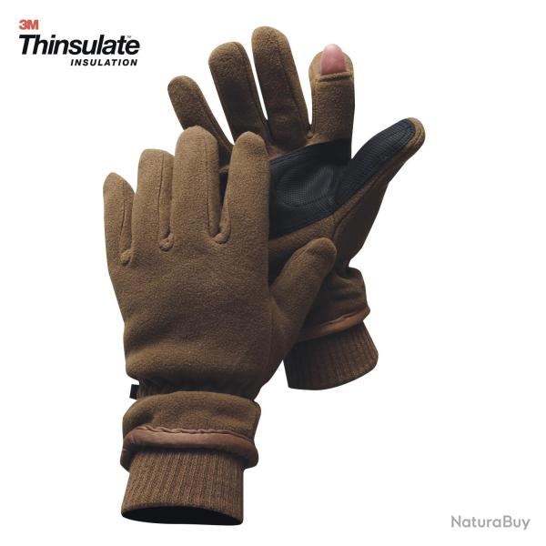 Gants polaires doublure Thinsulate doigt tireur ambidextre - Coyote
