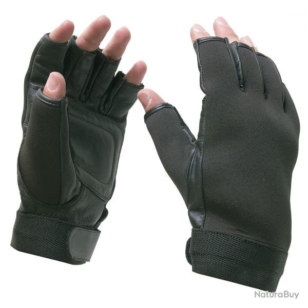 Gants tactiques n�opr�ne demi-doigts paume doubl�e cuir - Autre / L