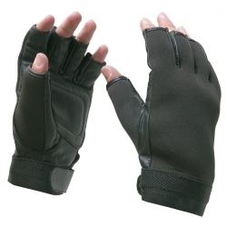 Gants tactiques n&eacute;opr&egrave;ne demi-doigts paume doubl&eacute;e cuir - Autre / XL