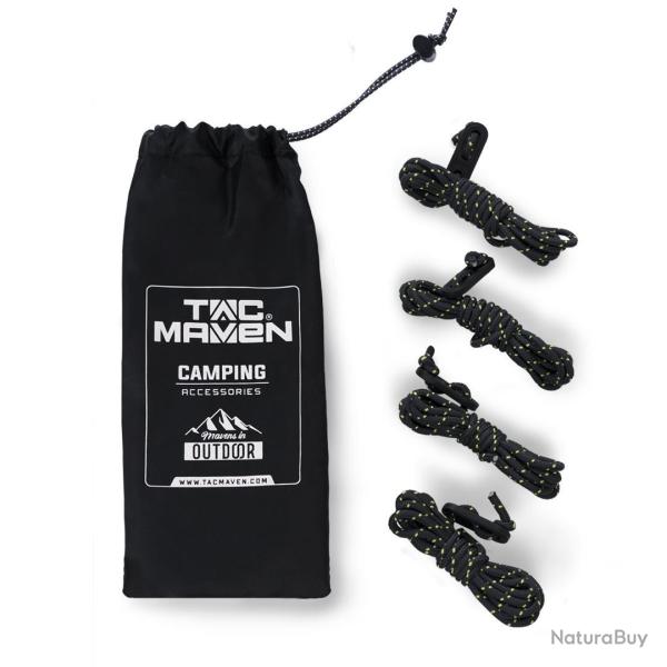 Jeu de 4 cordelettes Tac Maven de 2,2 m en polyester 7 brins - Noir