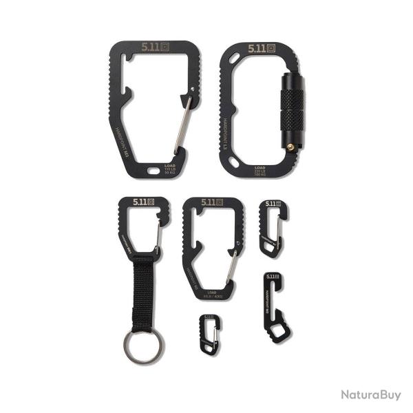 Kit Hardpoint six mousquetons 5.11 Tactical acier bo�te - Noir