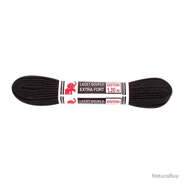 Lacets plats Ares en coton longueur 120 cm pour chaussures - Noir